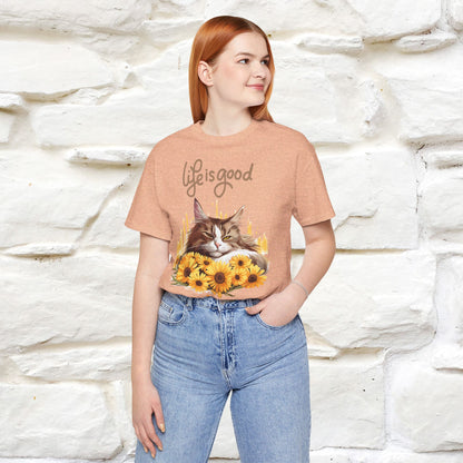 ''Life Is Good'' Cat T-shirt for Women 100% Cotton* - Nunu&Miao Studio