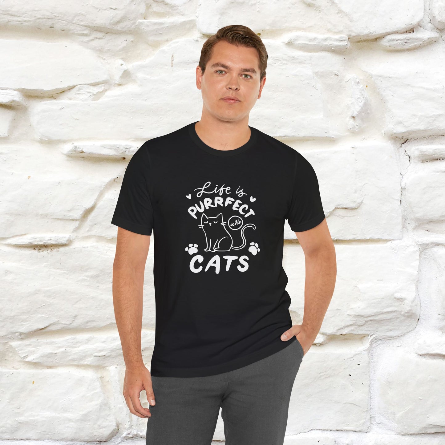 "Life Is Purrfect With Cats" Cat T-Shirt for Men & Women | 100% Cotton* | Funny Tee 🐾