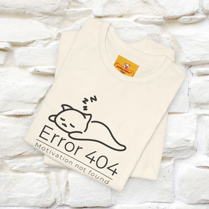 ''Error 404 Motivation Not Found'' Cat T-Shirt Front and Back Design | Nunu&Miao Studio