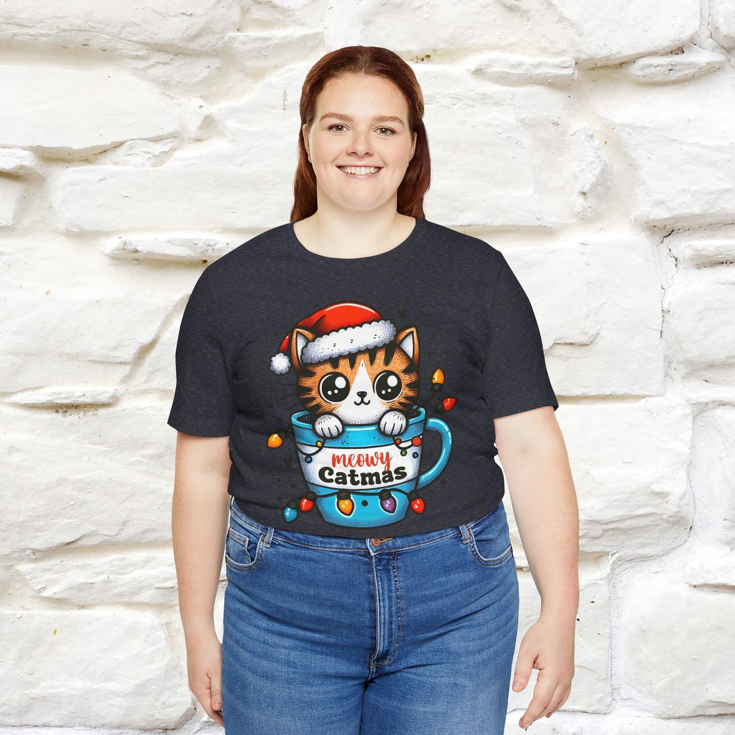 Meowy Catmas T-Shirt | Festive Cat Christmas Shirt for Men & Women | 100% Cotton