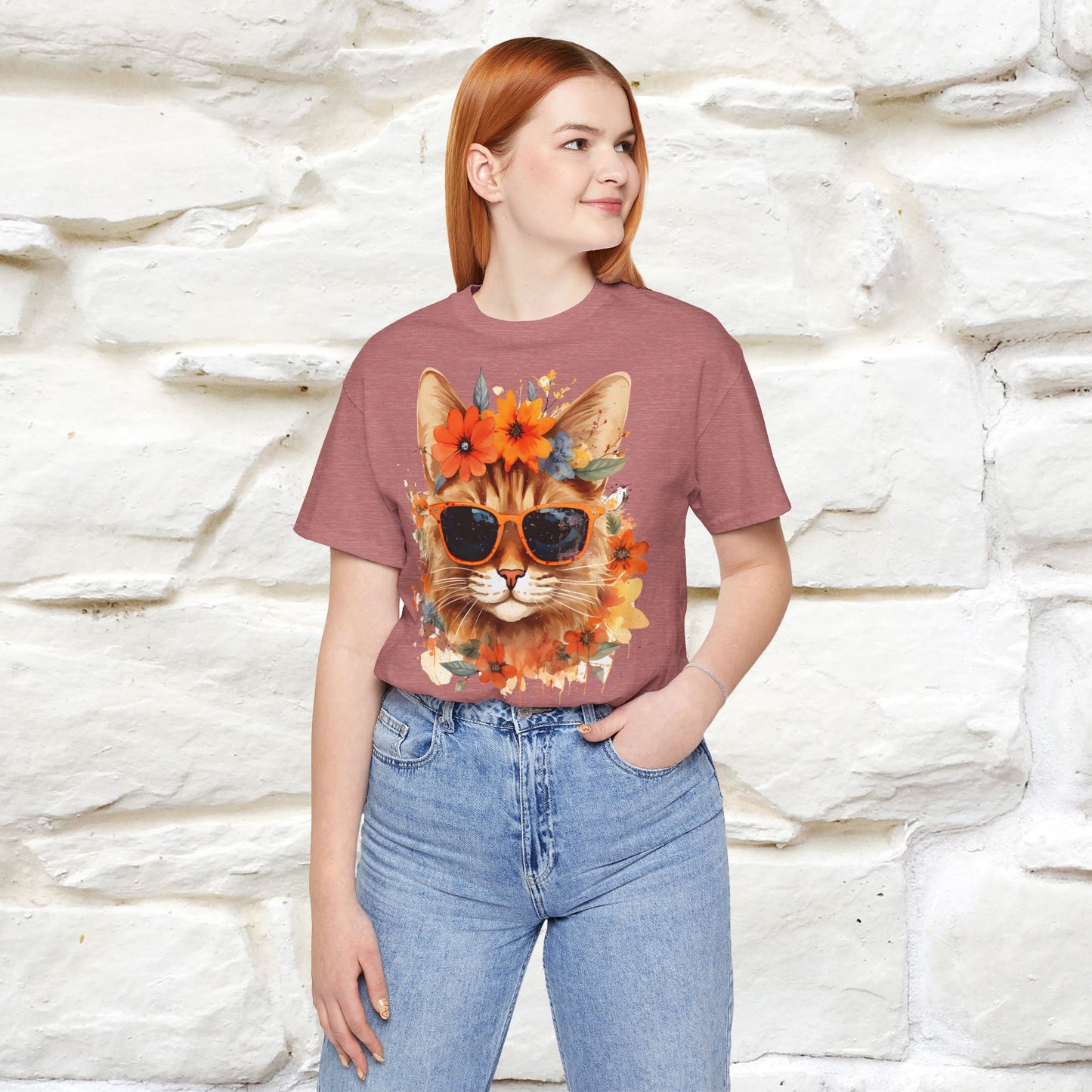 "Cool Cat in Bloom" T-shirt for Women 100% Cotton* - Nunu&Miao Studio