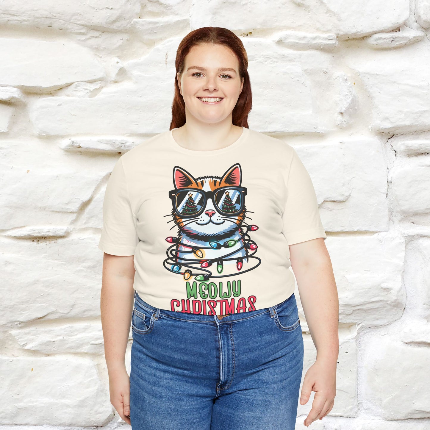 Meowy Christmas T-Shirt | Festive Cat Christmas Shirt for Men & Women | 100% Cotton