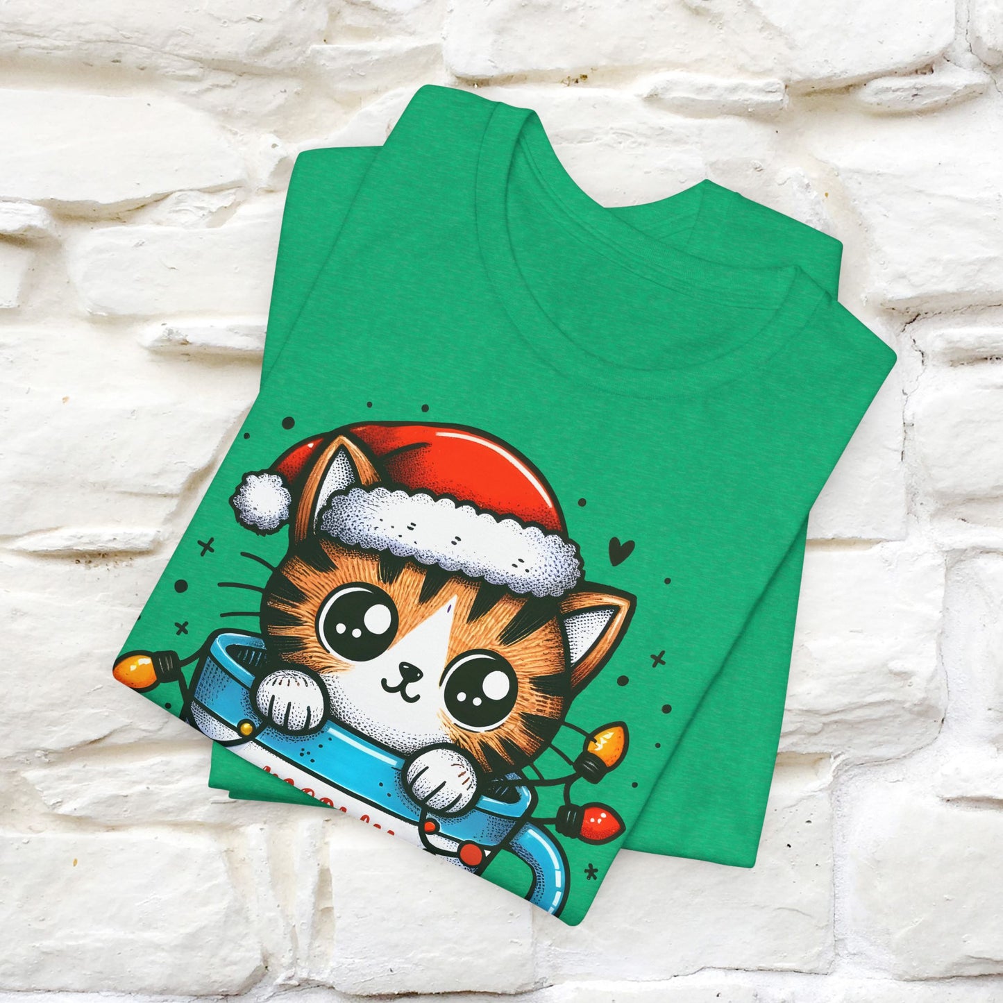 Meowy Catmas T-Shirt | Festive Cat Christmas Shirt for Men & Women | 100% Cotton