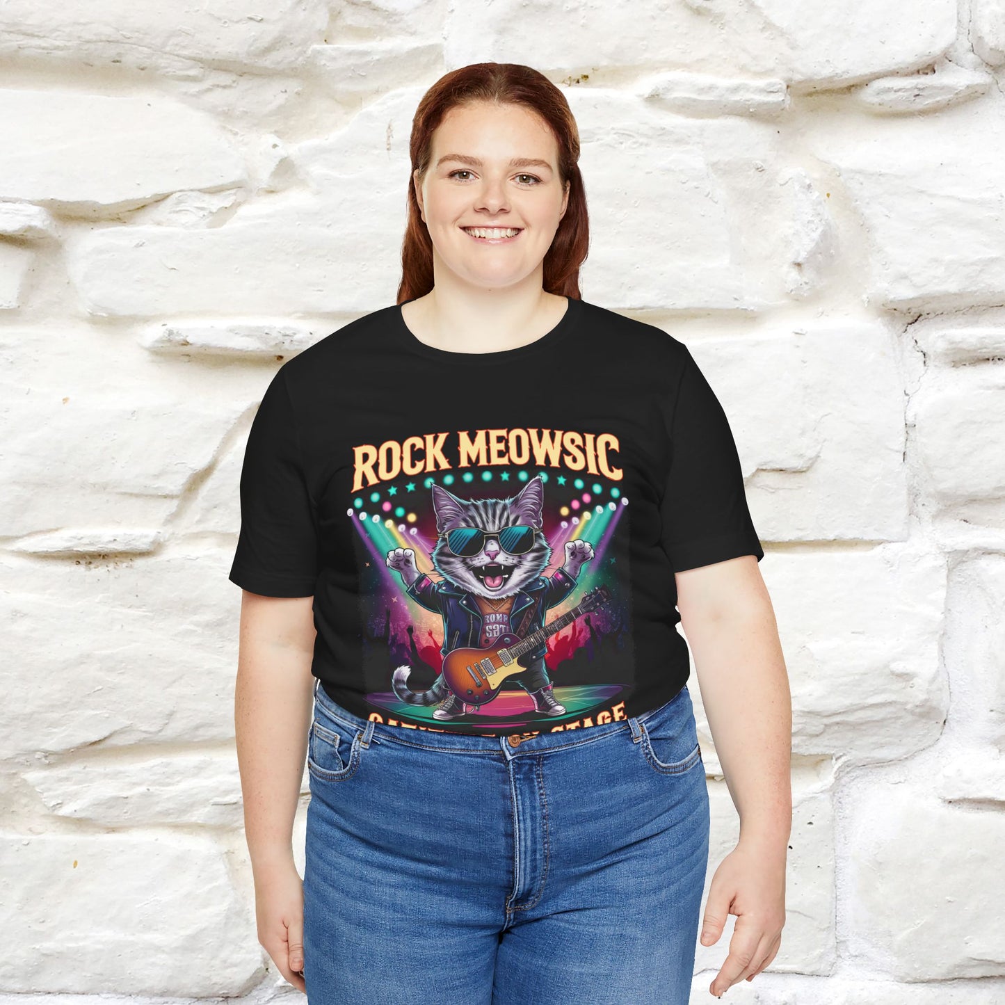 Rock Meowsic Catitude On Stage T-Shirt | Rocker Cat Tee for Men & Women | 100% Cotton*