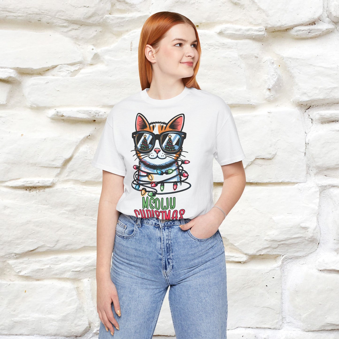 Meowy Christmas T-Shirt | Festive Cat Christmas Shirt for Men & Women | 100% Cotton