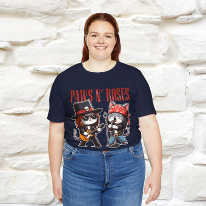 Paws N' Roses T-Shirt | Rock-Inspired Cat Lover Tee for Men & Women | 100% Cotton*