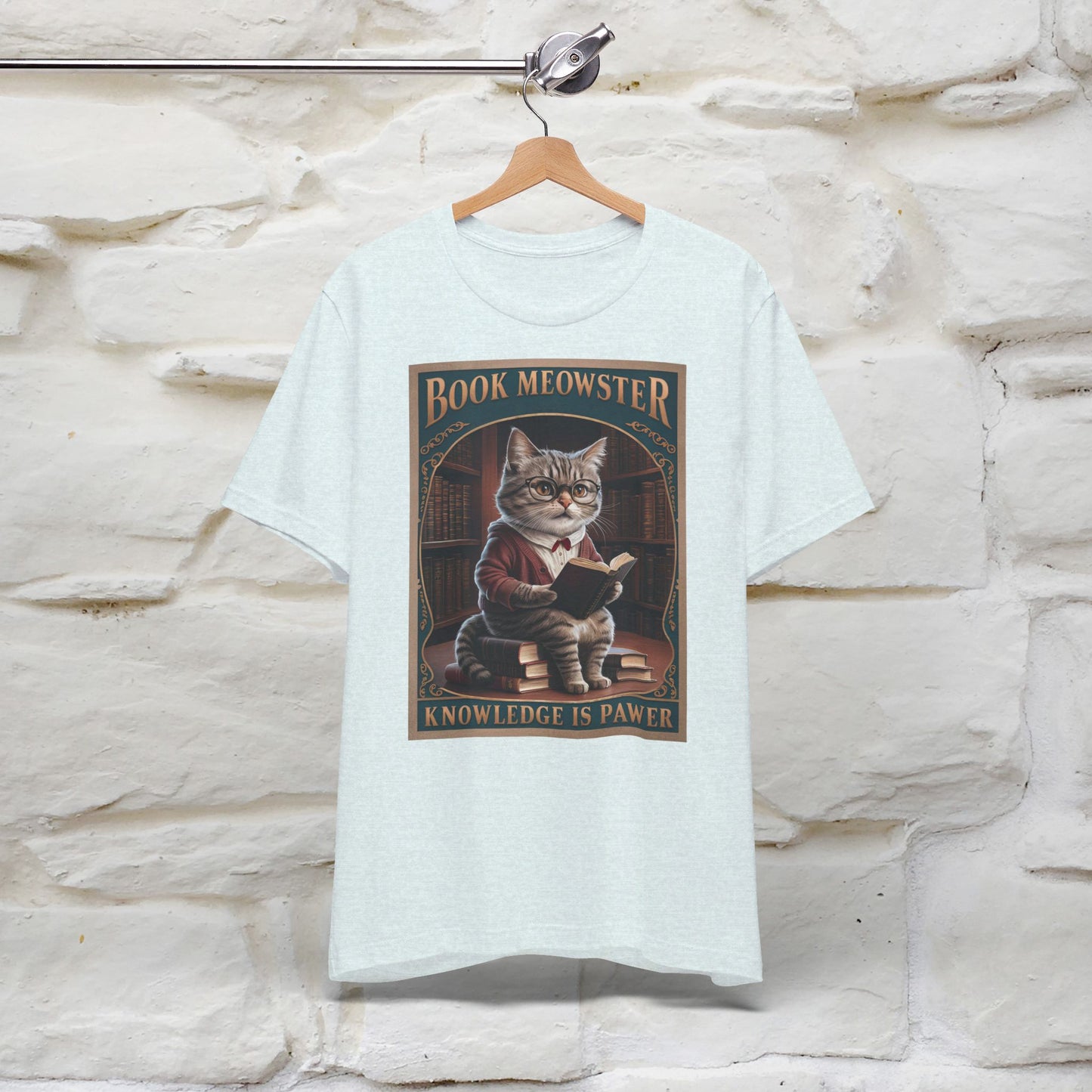 ''Book Meowster Knowledge Is Pawer'' Cat T-shirt for Man 100% Cotton. - Nunu&Miao Studio