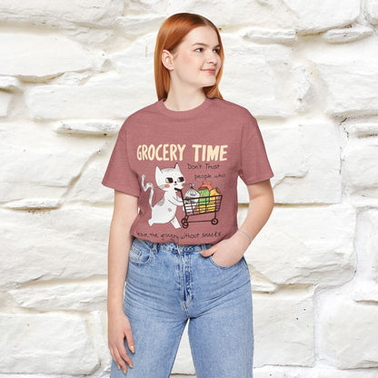 "Grocery Time: Don’t Trust People Who Leave the Grocery Without Snacks" Cat T-Shirt for Men & Women  | 100% Cotton* | Funny Tee