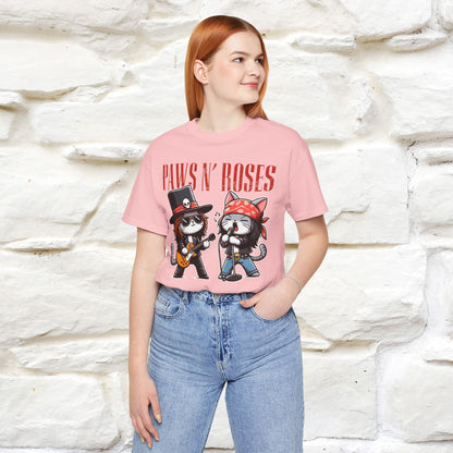 Paws N' Roses T-Shirt | Rock-Inspired Cat Lover Tee for Men & Women | 100% Cotton*