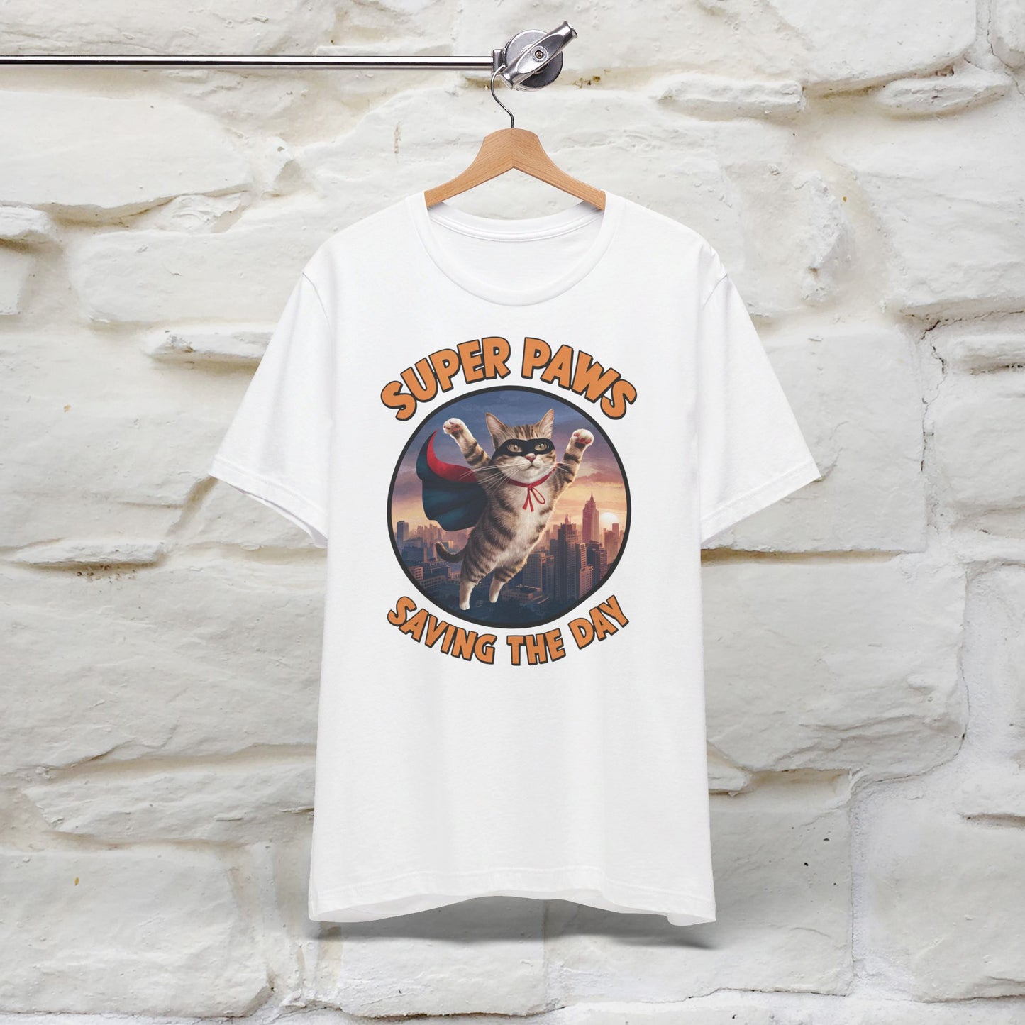 ''Super Paws Saving The Day'' Cat T-shirt for Man 100% Cotton. - Nunu&Miao Studio