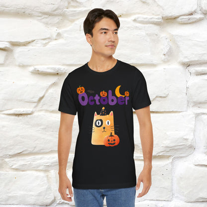 ''October Halloween'' Cat Unisex T-shirt 100% Cotton*