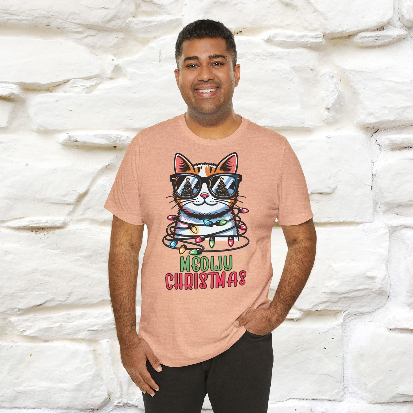 Meowy Christmas T-Shirt | Festive Cat Christmas Shirt for Men & Women | 100% Cotton