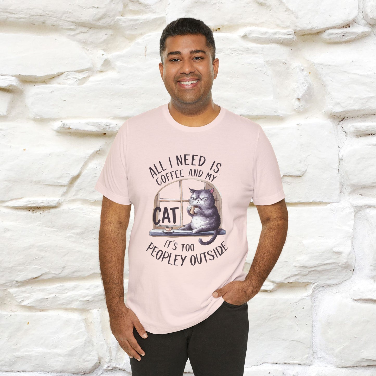 ''All I Need Is Coffee and My Cat, It's Too Peopley Outside''| Cat T-Shirt | Nunu&Miao Studio - Nunu&Miao Studio
