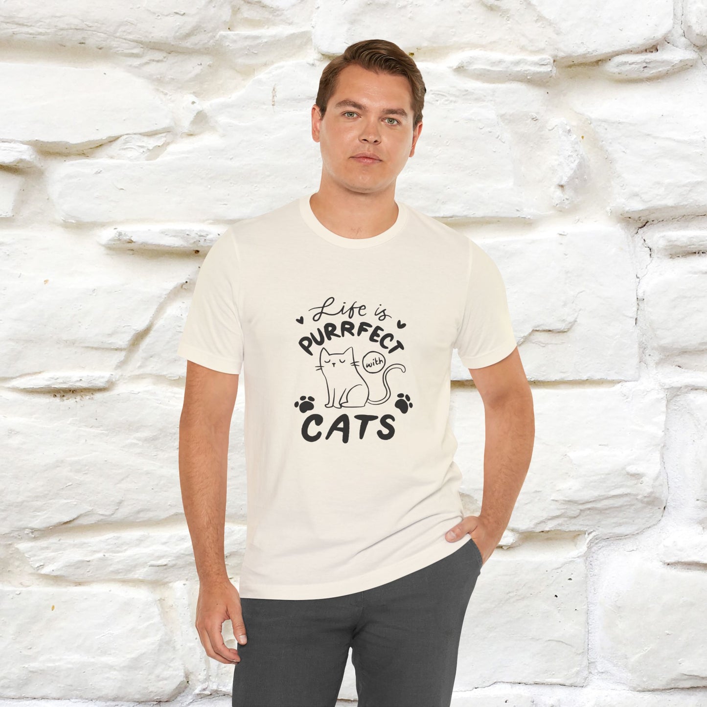 "Life Is Purrfect With Cats" Cat T-Shirt for Men & Women | 100% Cotton* | Funny Tee 🐾