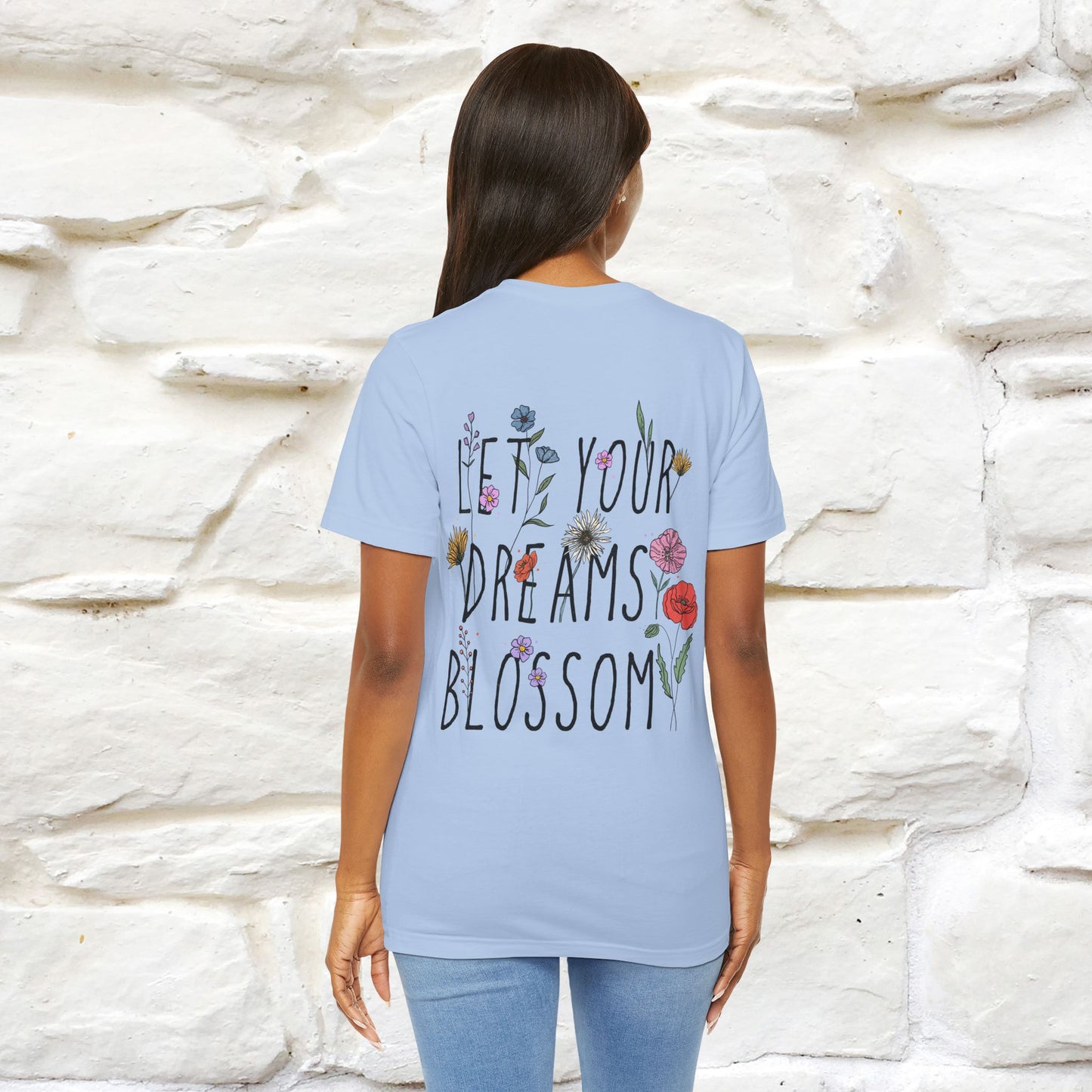 "Let Your Dreams Blossom'' Cat T-Shirt Front and Back Design | Nunu&Miao Studio