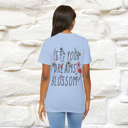 "Let Your Dreams Blossom'' Cat T-Shirt Front and Back Design | Nunu&Miao Studio