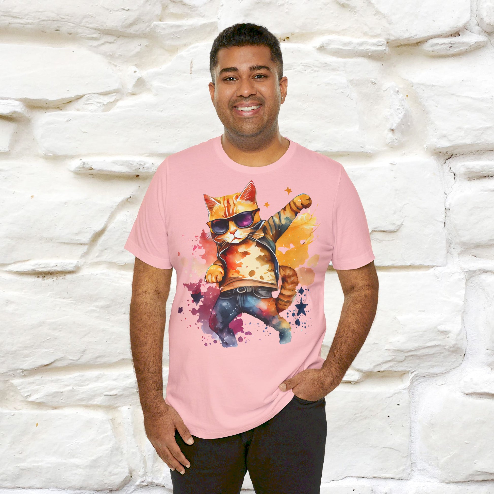 ''Cool Rainbow Cat'' T-shirt for Man 100% Cotton. - Nunu&Miao Studio