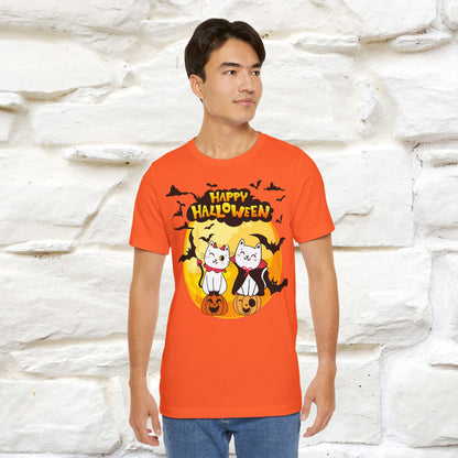 ''Happy Halloween Cat Couple'' Unisex Cat T-shirt 100% Cotton*