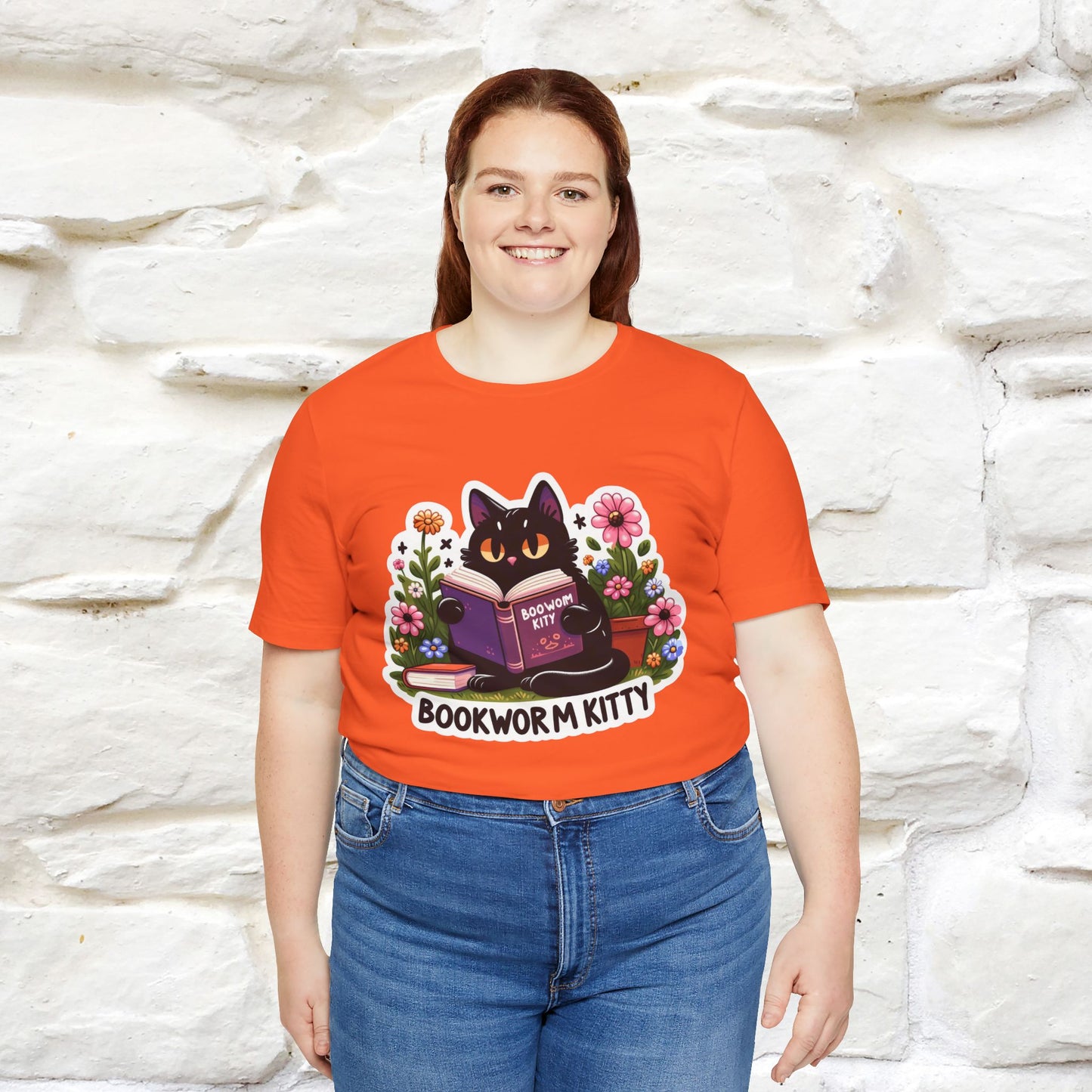 "Bookworm Kitty" Cat T-Shirt for Women | 100% Cotton* | Book Lover Tee