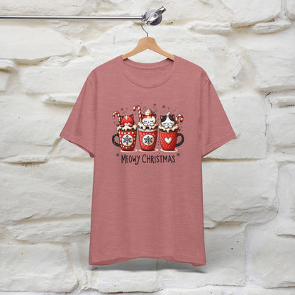 Meowy Christmas T-Shirt | Cute Festive Cat Christmas Shirt for Men & Women | 100% Cotton