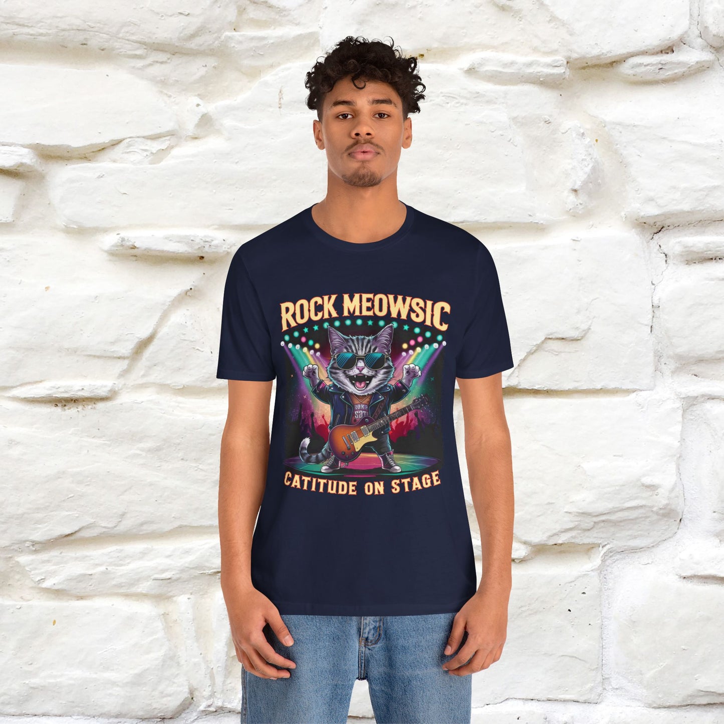 Rock Meowsic Catitude On Stage T-Shirt | Rocker Cat Tee for Men & Women | 100% Cotton*