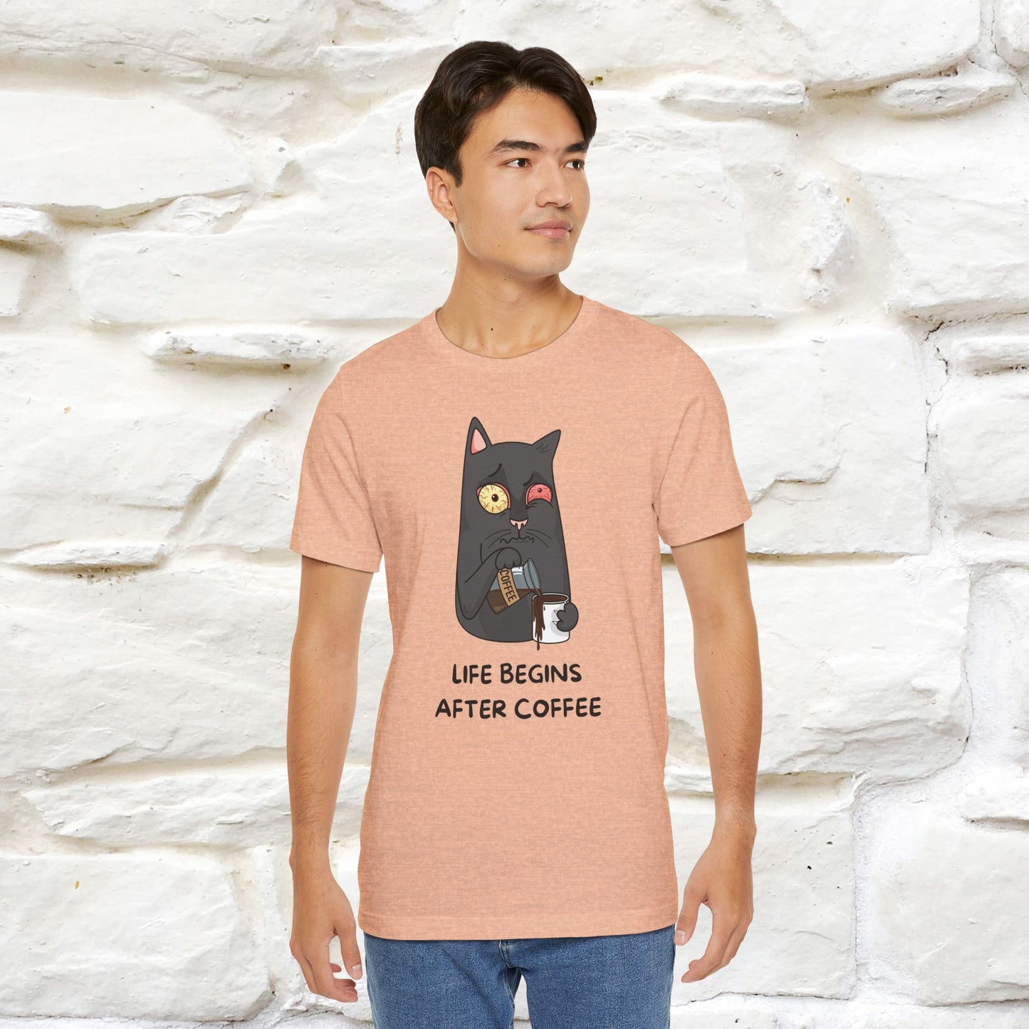 ''Life Begings After Coffe''  Cat T-shirt for Men and Women  100% Cotton*