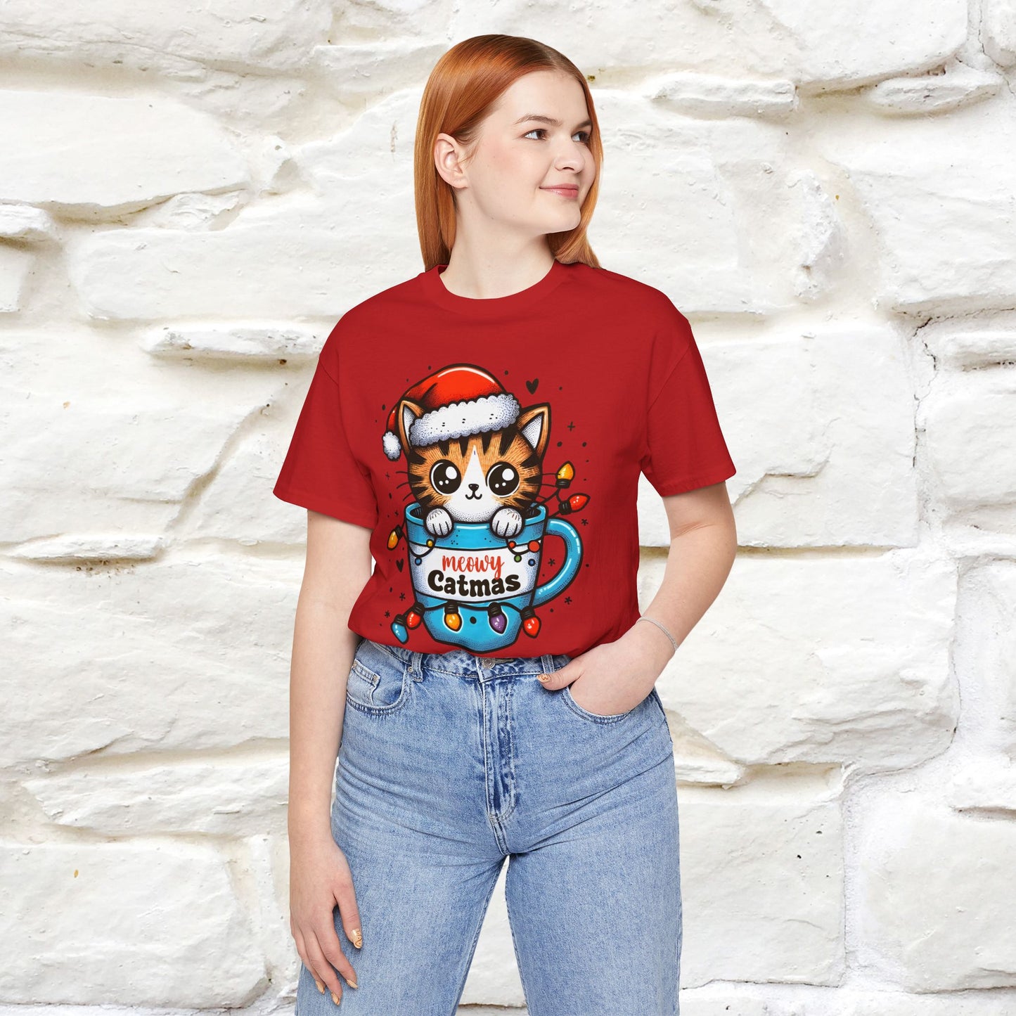 Meowy Catmas T-Shirt | Festive Cat Christmas Shirt for Men & Women | 100% Cotton