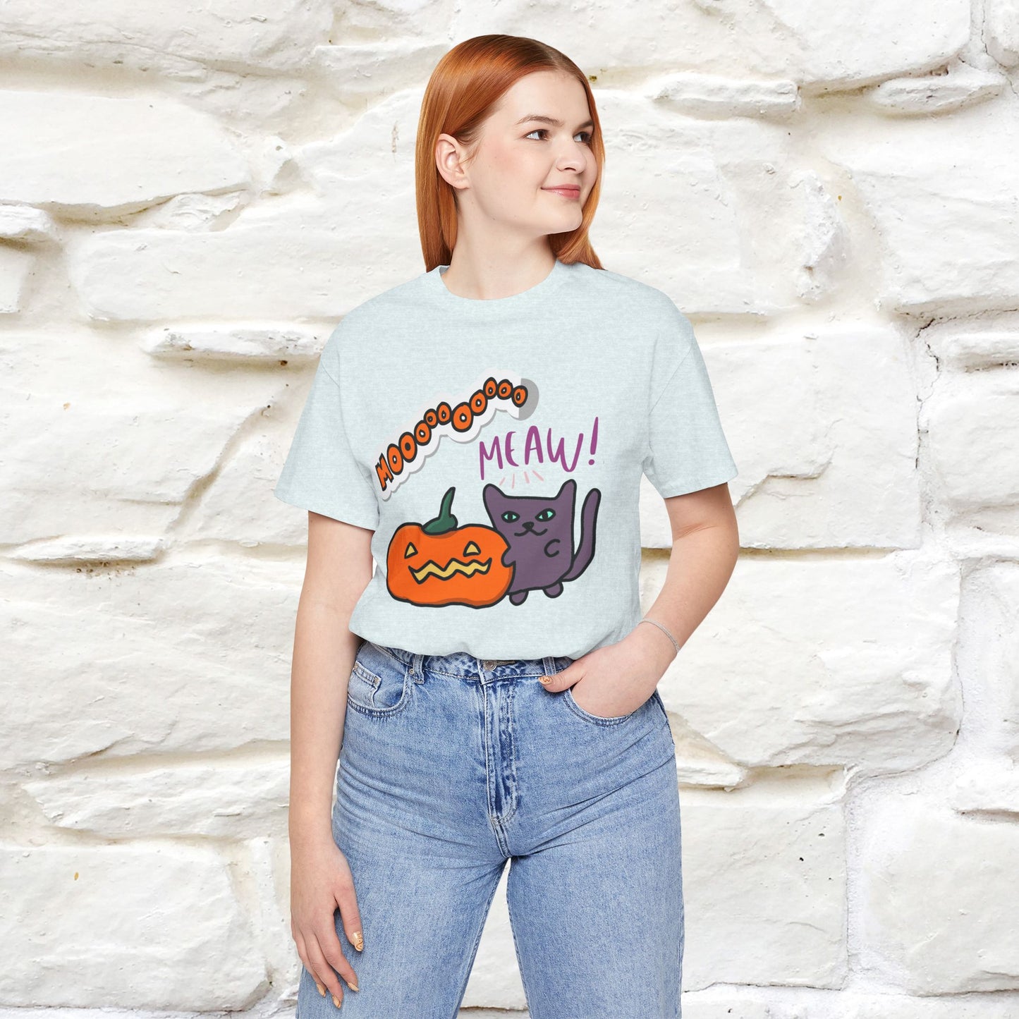 ''Mooooo Meaw'' Halloween Unisex Cat T-shirt 100% Cotton*