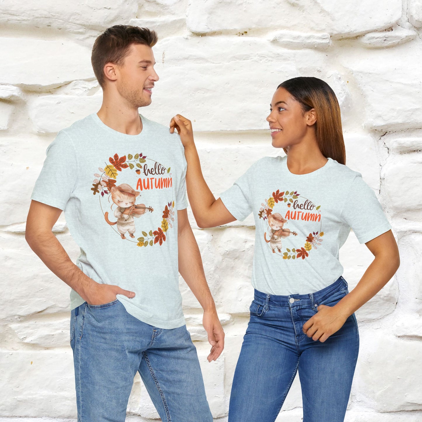 "Hello Autumn" Cat T-Shirt for Men & Women | 100% Cotton | Cozy Fall Fashion