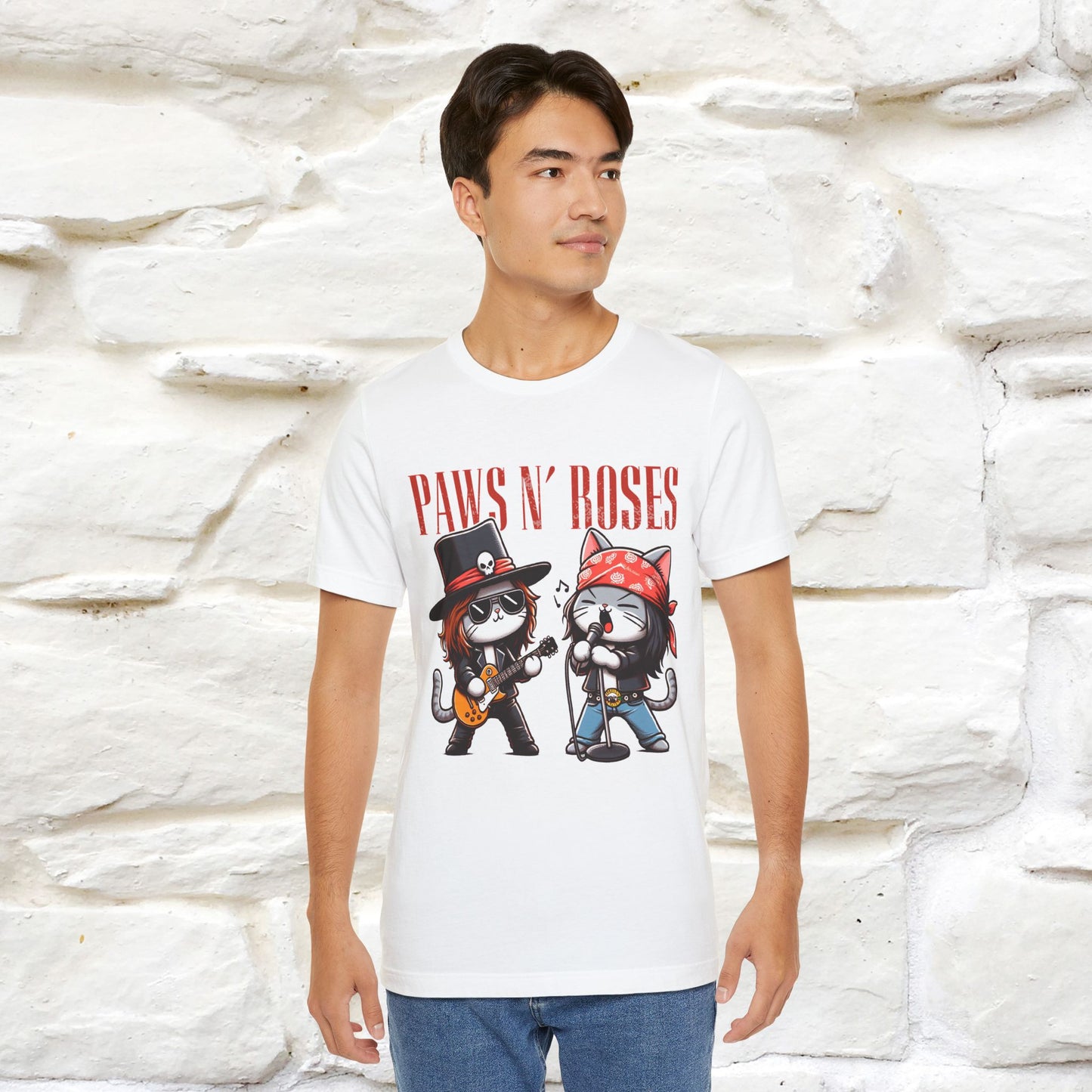 Paws N' Roses T-Shirt | Rock-Inspired Cat Lover Tee for Men & Women | 100% Cotton*