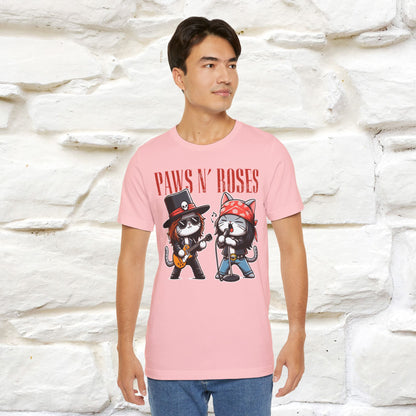 Paws N' Roses T-Shirt | Rock-Inspired Cat Lover Tee for Men & Women | 100% Cotton*