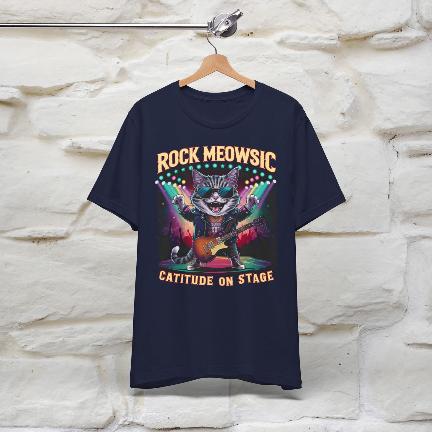 Rock Meowsic Catitude On Stage T-Shirt | Rocker Cat Tee for Men & Women | 100% Cotton*