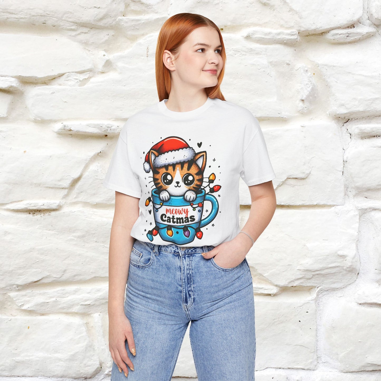 Meowy Catmas T-Shirt | Festive Cat Christmas Shirt for Men & Women | 100% Cotton