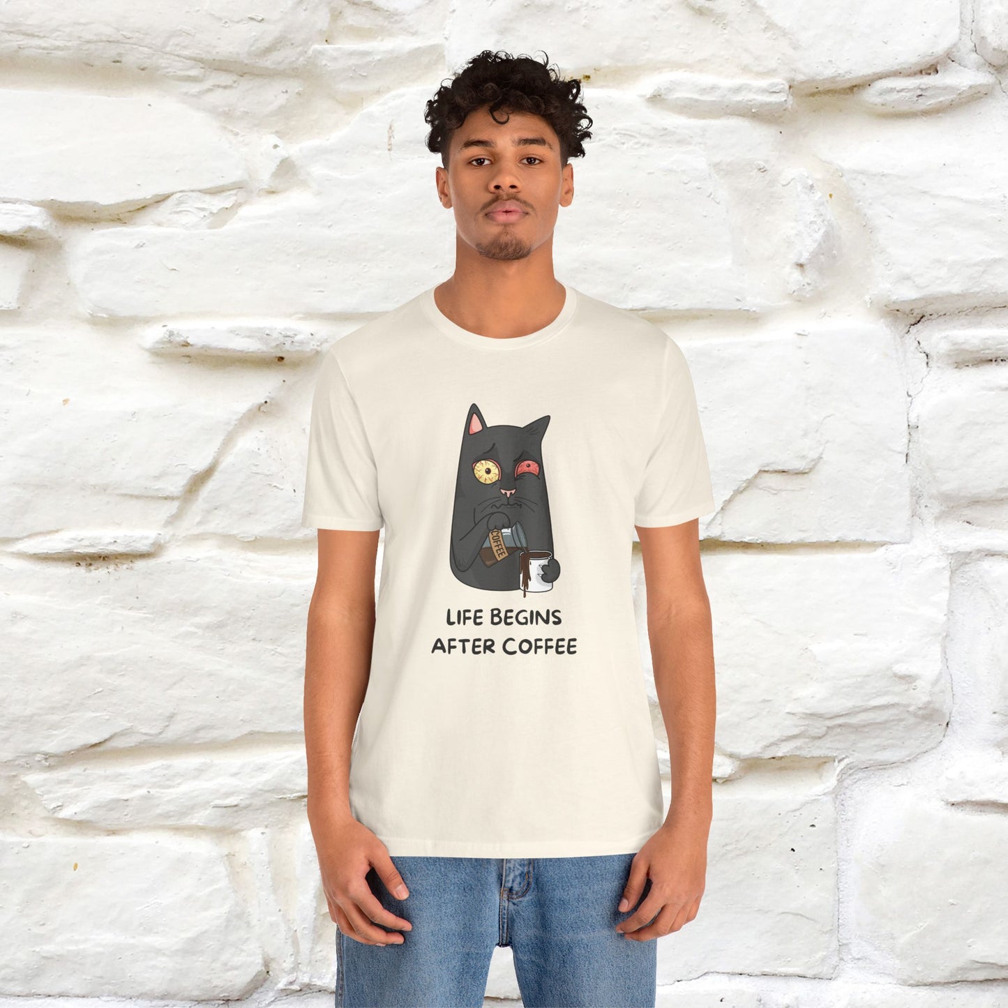 ''Life Begings After Coffe''  Cat T-shirt for Men and Women  100% Cotton*