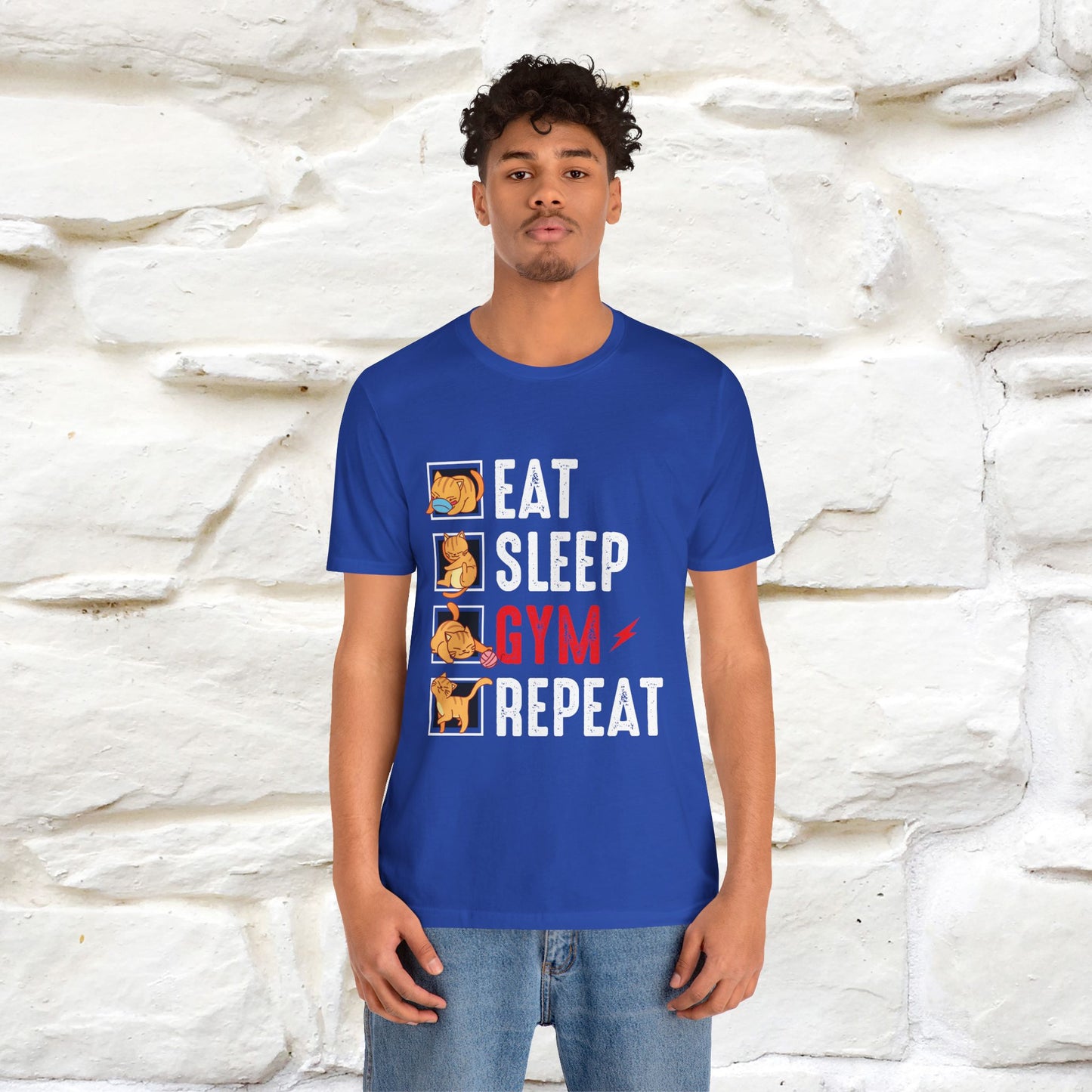 Eat Sleep Gym Repeat Cat Workout T-Shirt for Men & Women | 100% Cotton*