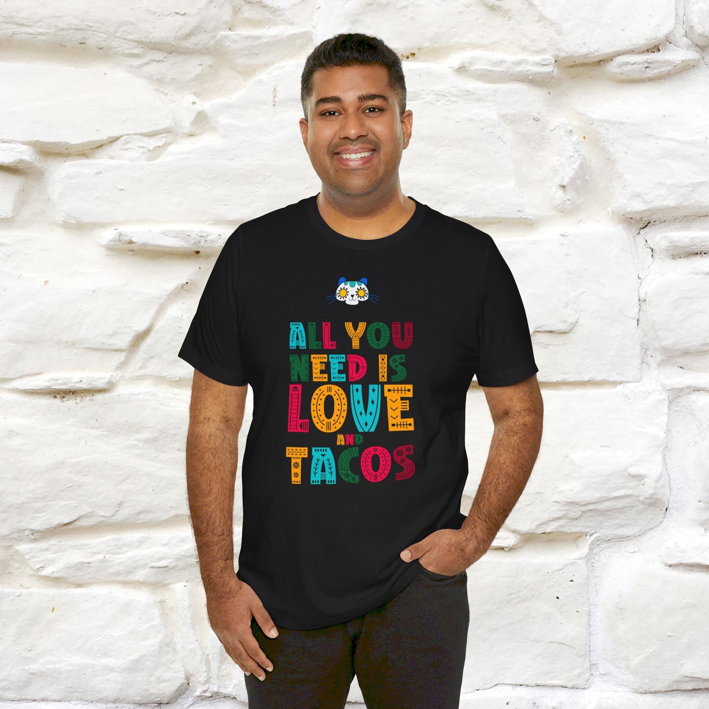 ''All You Need Is Love and Tacos'' T-shirt for Man 100% Cotton* - Nunu&Miao Studio