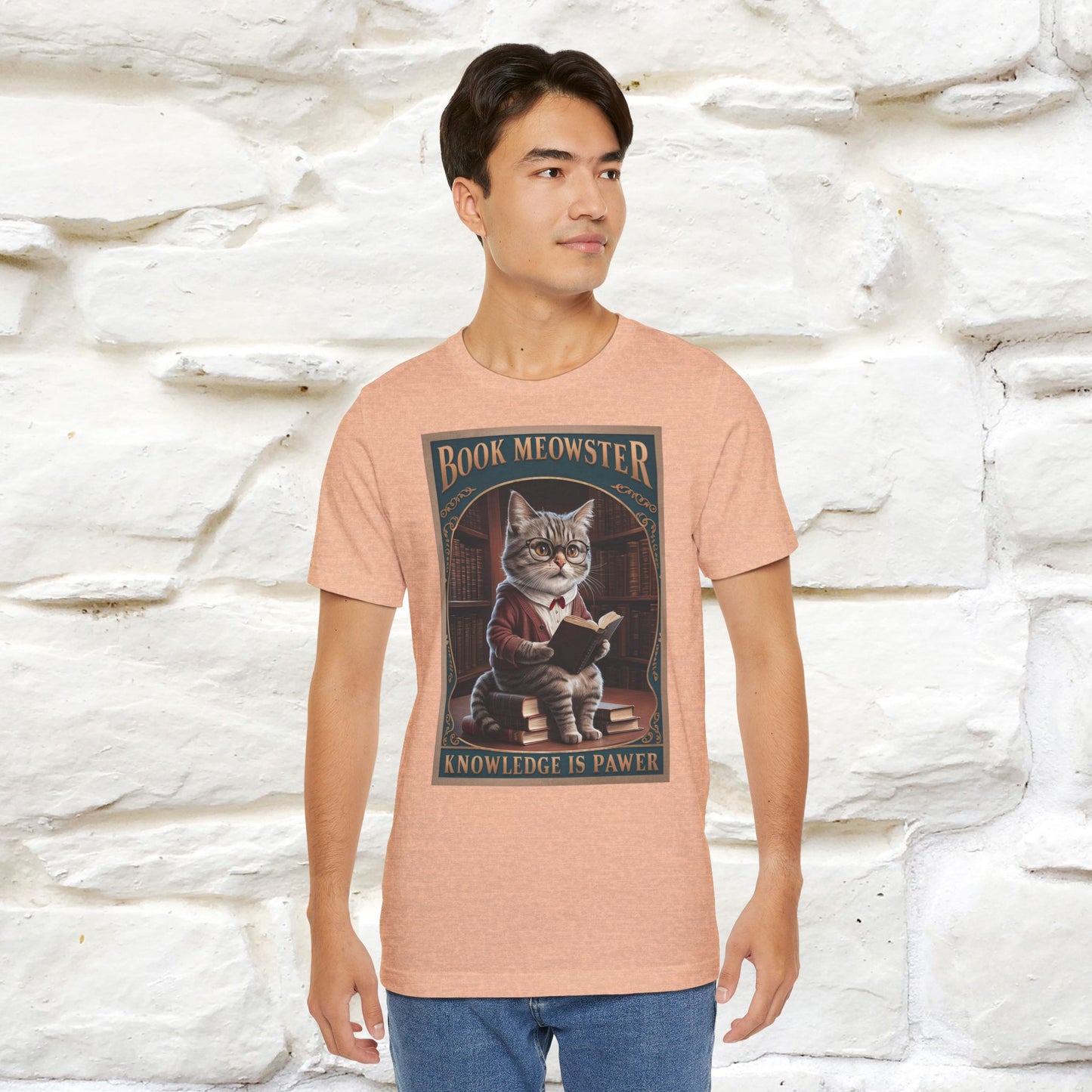 "Book Meowster: Knowledge Is Pawer Cat T-Shirt for Men & Women | 100% Cotton*