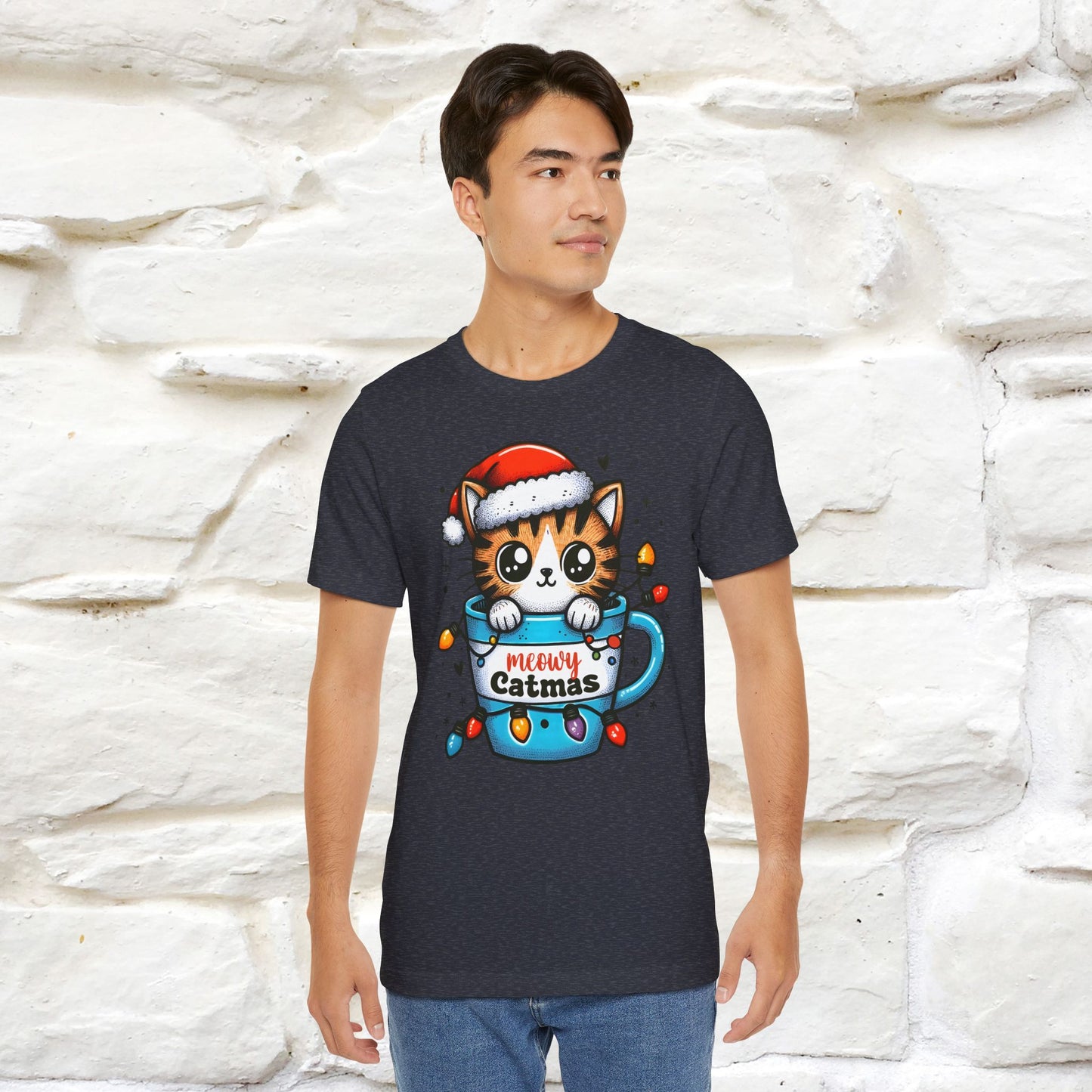 Meowy Catmas T-Shirt | Festive Cat Christmas Shirt for Men & Women | 100% Cotton