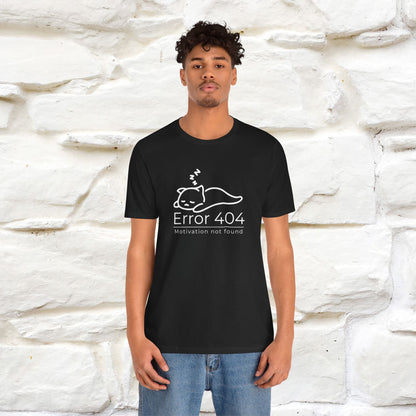 ''Error 404 Motivation Not Found'' Cat T-Shirt Front and Back Design | Nunu&Miao Studio