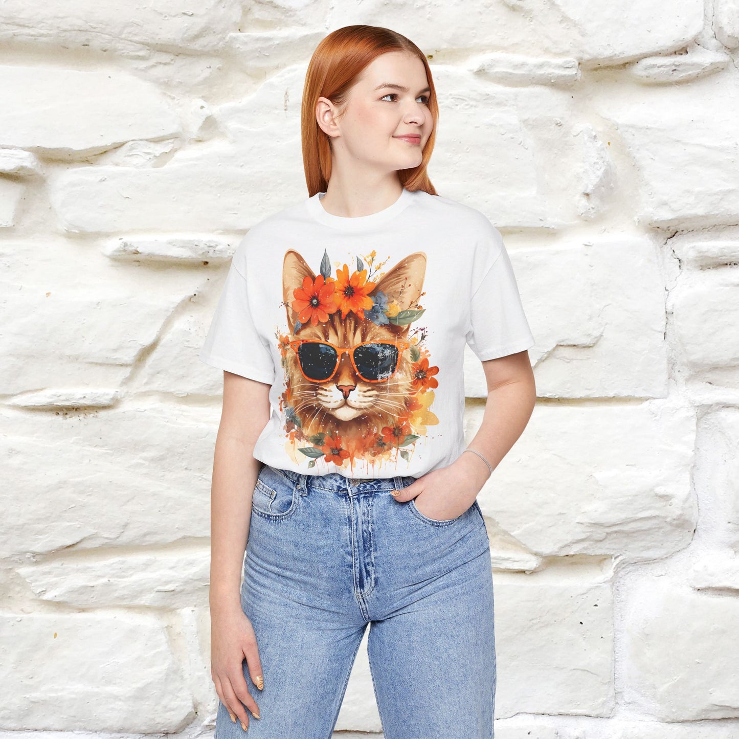 "Cool Cat in Bloom" T-shirt for Women 100% Cotton* - Nunu&Miao Studio