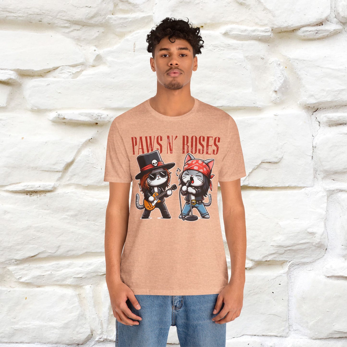 Paws N' Roses T-Shirt | Rock-Inspired Cat Lover Tee for Men & Women | 100% Cotton*