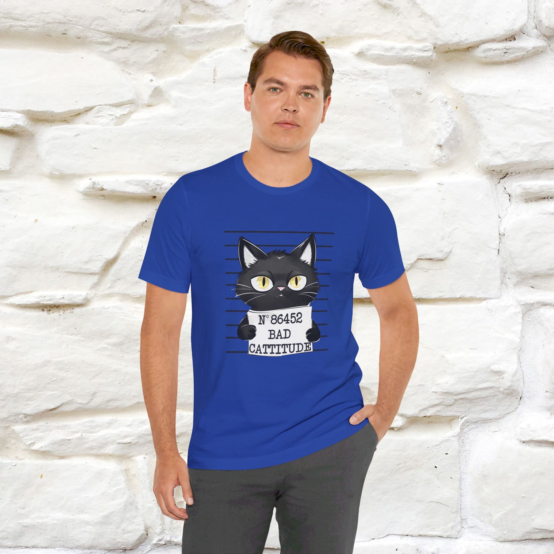 ''Bad Cattitude'' T-shirt for Man 100% Cotton* - Nunu&Miao Studio