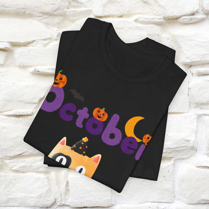 ''October Halloween'' Cat Unisex T-shirt 100% Cotton*