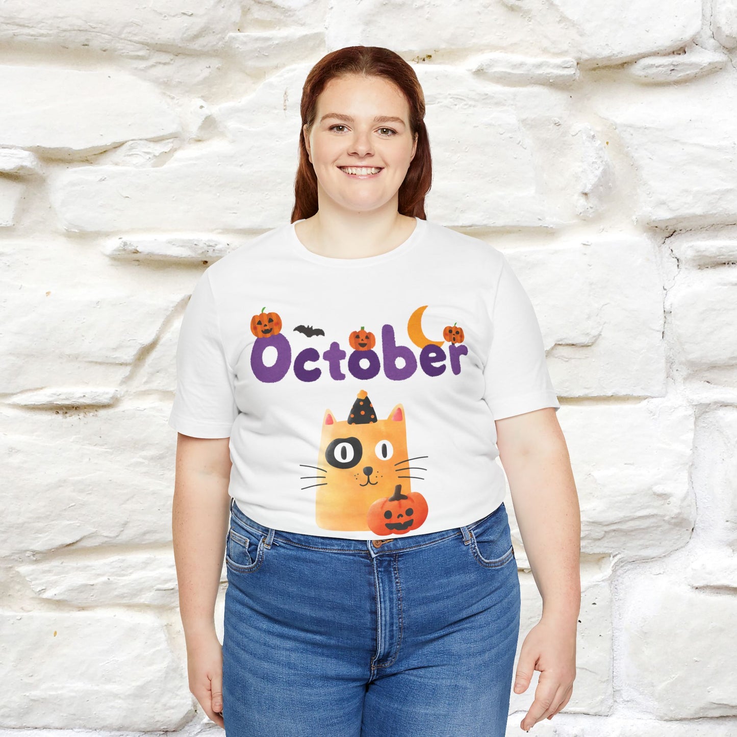 ''October Halloween'' Cat Unisex T-shirt 100% Cotton*