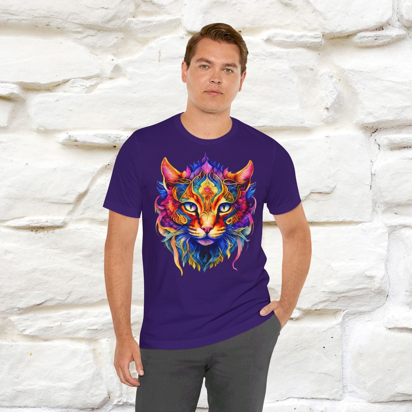 ''Fire Rainbow Cat'' T-shirt for Man 100% Cotton. - Nunu&Miao Studio