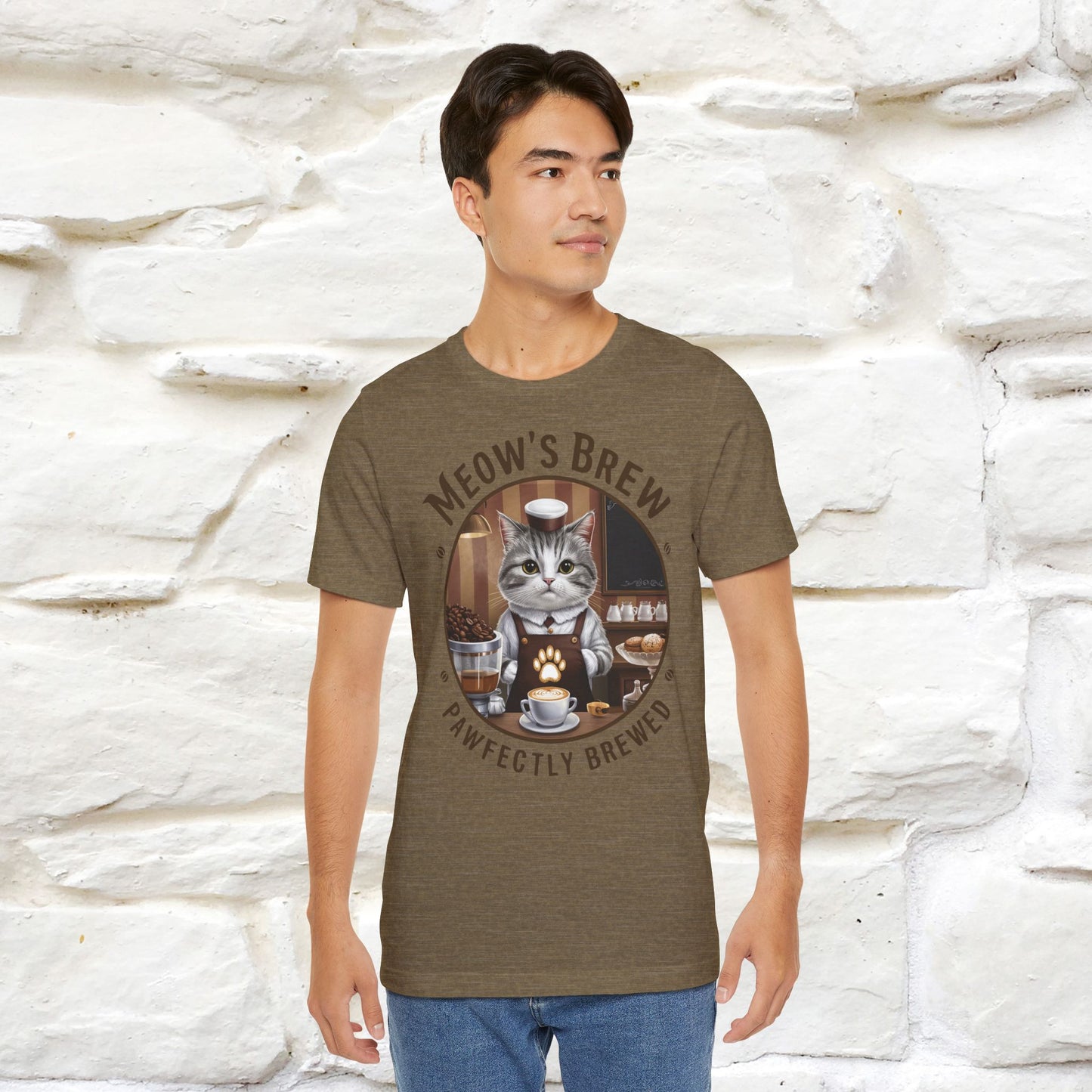 Meow's Brew, Perfectly Brewed Cat T-Shirt for Men & Women | 100% Cotton* Coffee Lover Tee