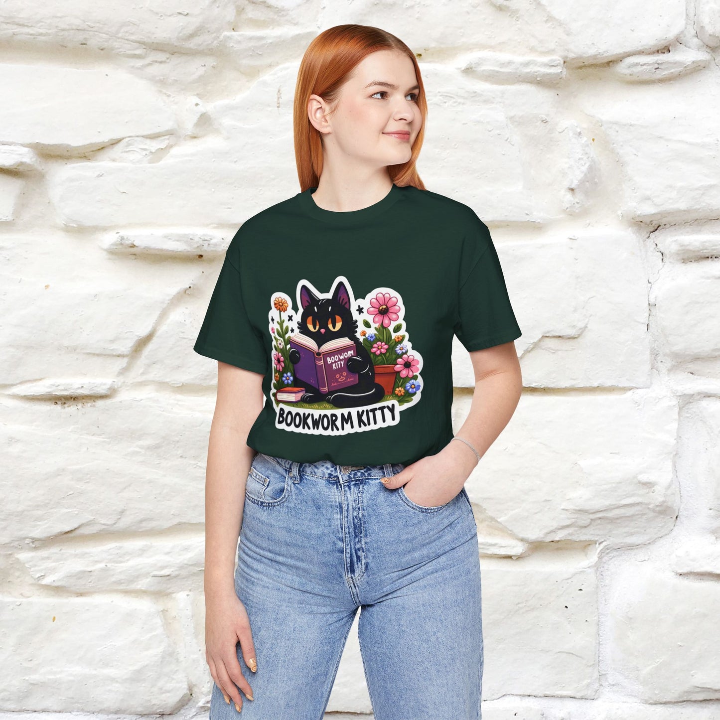 "Bookworm Kitty" Cat T-Shirt for Women | 100% Cotton* | Book Lover Tee