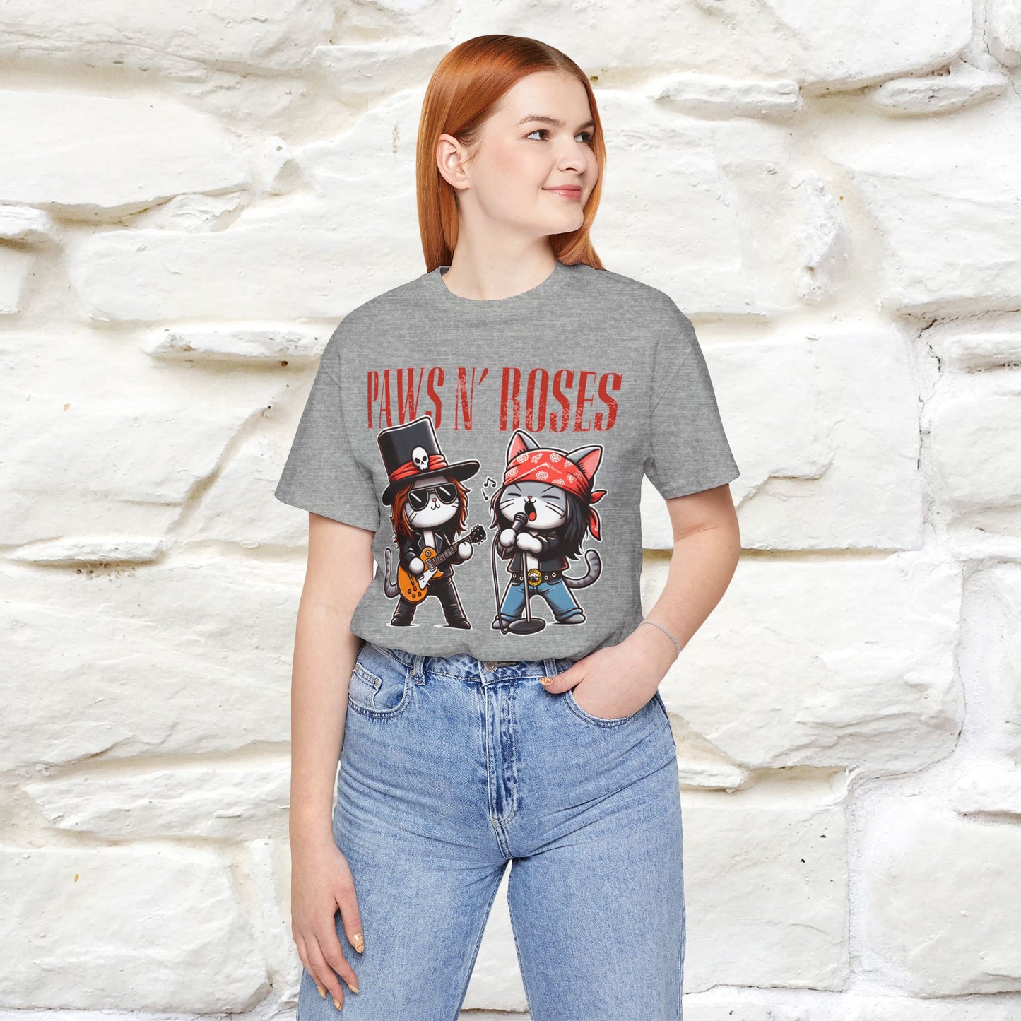 Paws N' Roses T-Shirt | Rock-Inspired Cat Lover Tee for Men & Women | 100% Cotton*