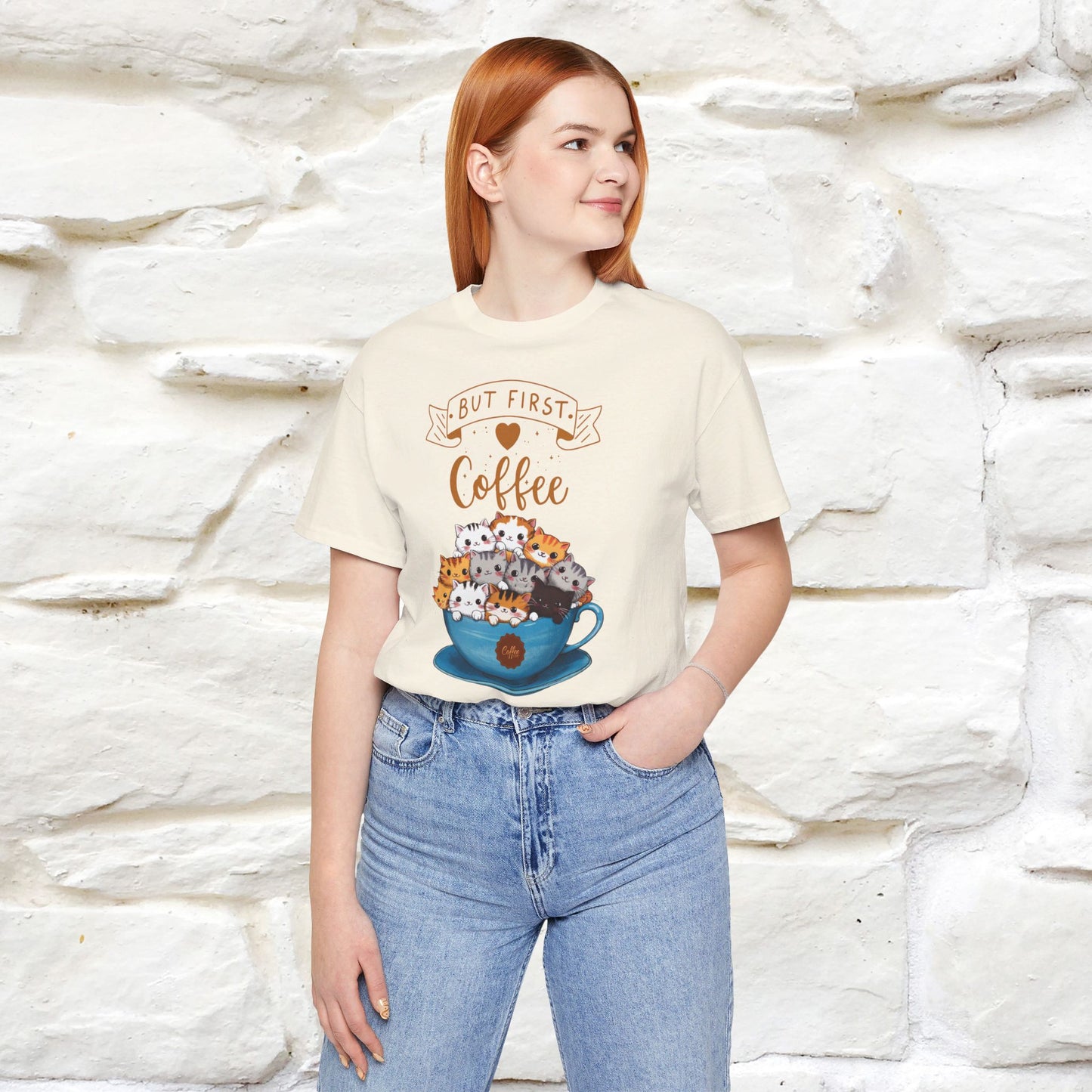 ''But First Coffe Time'' Cat T-shirt for Women 100% Cotton* - Nunu&Miao Studio