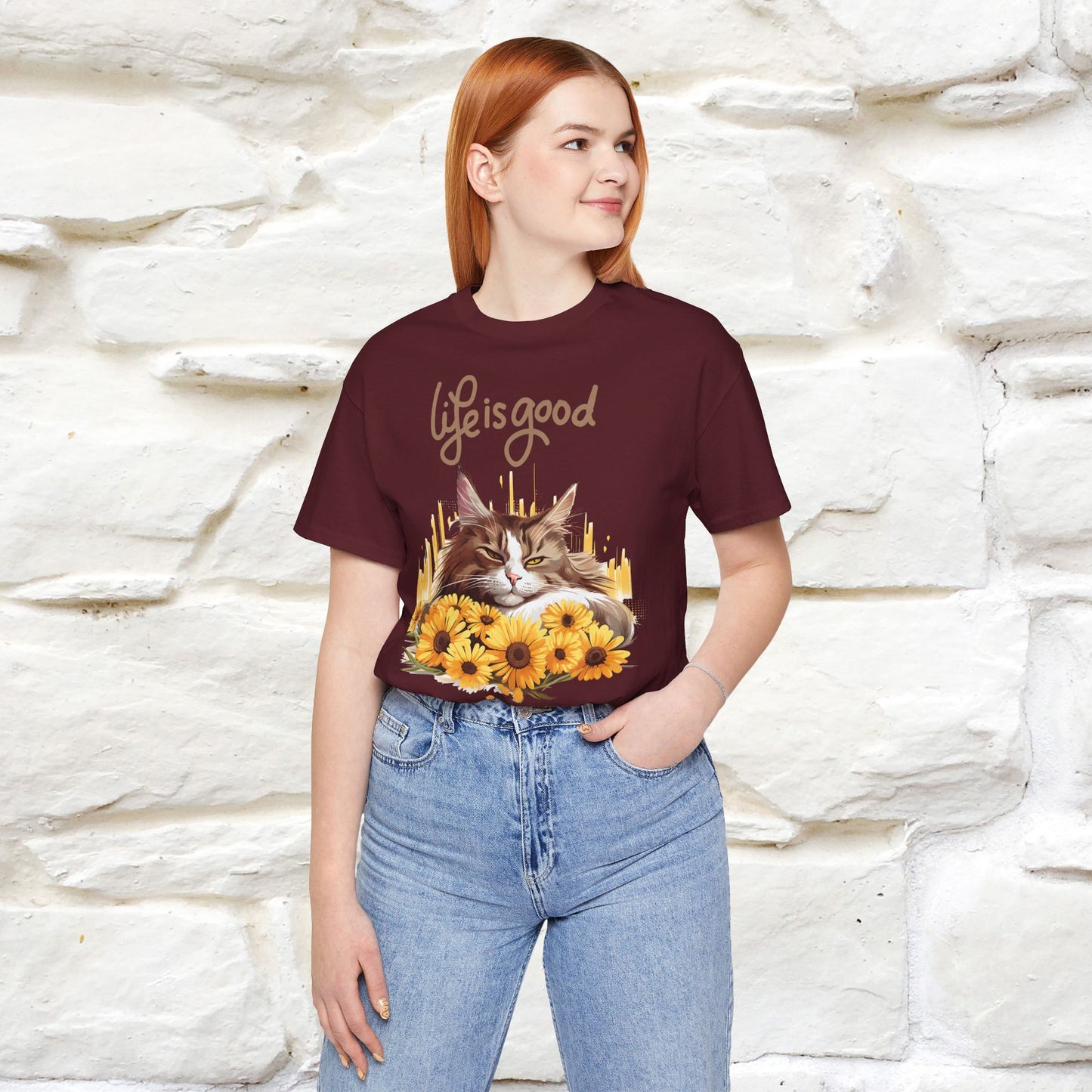 ''Life Is Good'' Cat T-shirt for Women 100% Cotton* - Nunu&Miao Studio